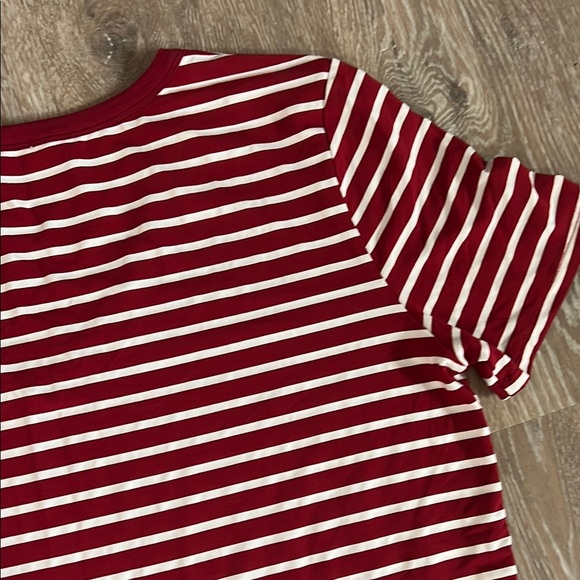 Emerette XL Red White Striped V-Neck Tee | Soft Rayon Blend |Nautical Casual Top - Picture 8 of 9
